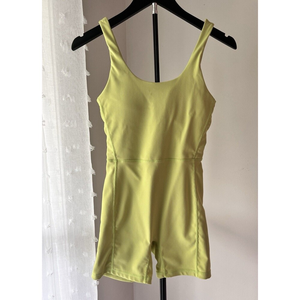 Women’s Wilo The Label Active Romper Shorts XS Neon Green Ribbed Sleeveless